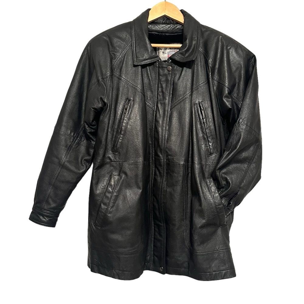 Vintage American Leather Black Long Genuine Leather Jacket
